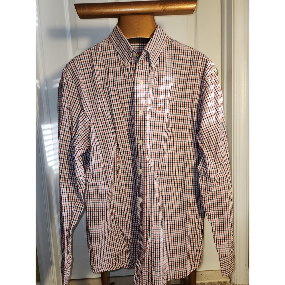 Izod Men's Red & Blue Check Long Sleeve Button Up Size L